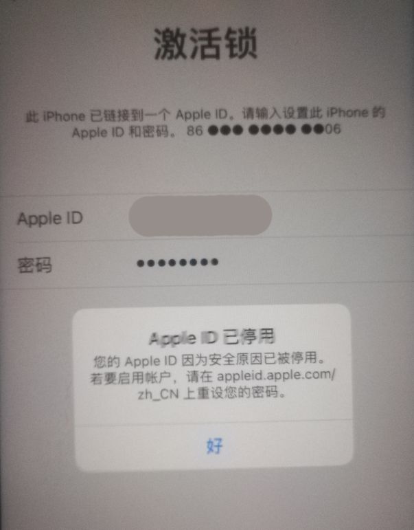 后湖管理区苹果手机维修分享iPhone 12 出现提示“Apple ID 已停用”怎么办 